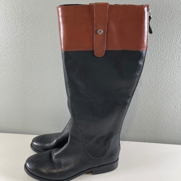 Isaac Mizrahi Live Women's 7 Black and Brown Back Zip‎ Riding Boots - Picture 2 of 16